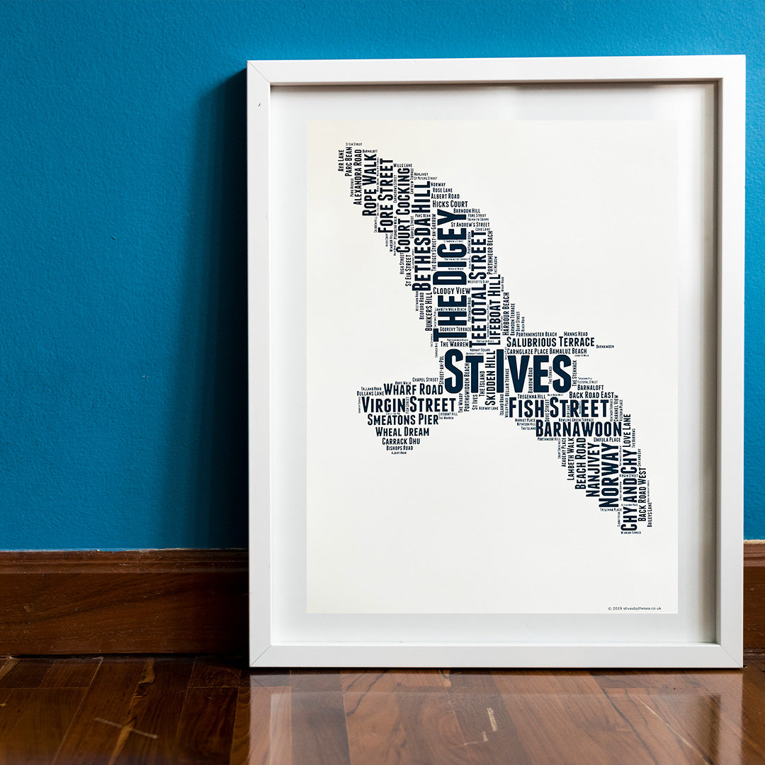 St Ives Seagull Street Name Poster Framed