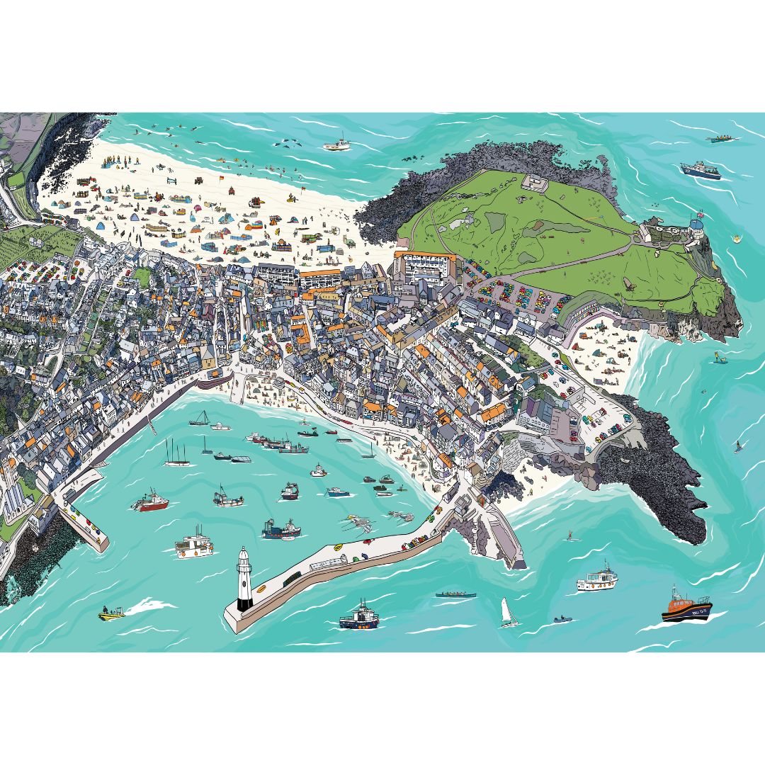St Ives From Above - A3 Art Print - St Ives By The Sea